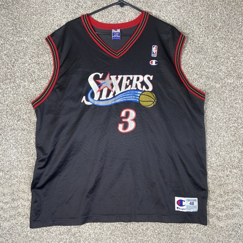 Champion Allen Iverson Jersey Mens XL Black Vintage Philadelphia 76ers NBA